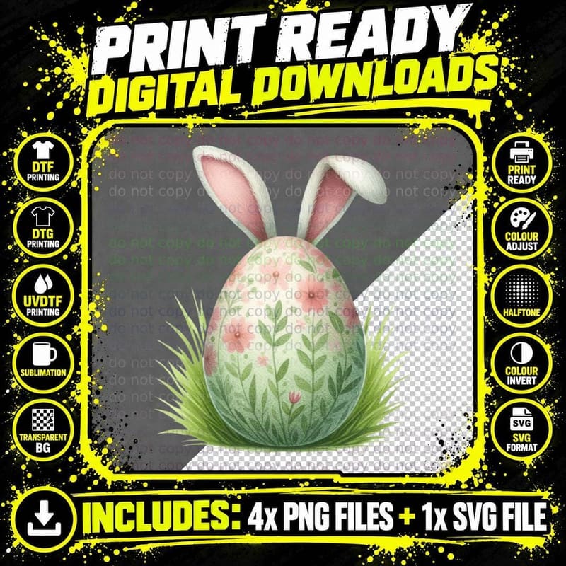 Easter Egg with Bunny Ears in Grass Easter T-Shirt Png SVG Digital Bundle