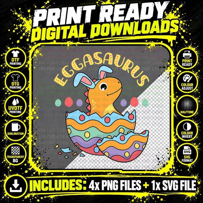 Easter Eggasaurus Dinosaur T-Shirt, Easter Egg Print Png SVG Digital Bundle