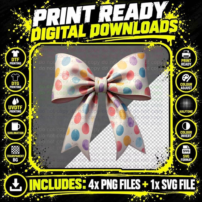 Easter Eggs Bow Pastel Pattern Spring Holiday Decorative Png SVG Digital Bundle