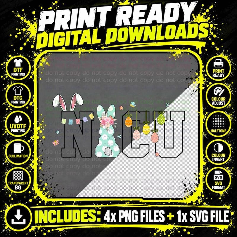 Easter Eggs Bunny Ears Rabbit Happy Easter Day NICU Png SVG Digital Bundle
