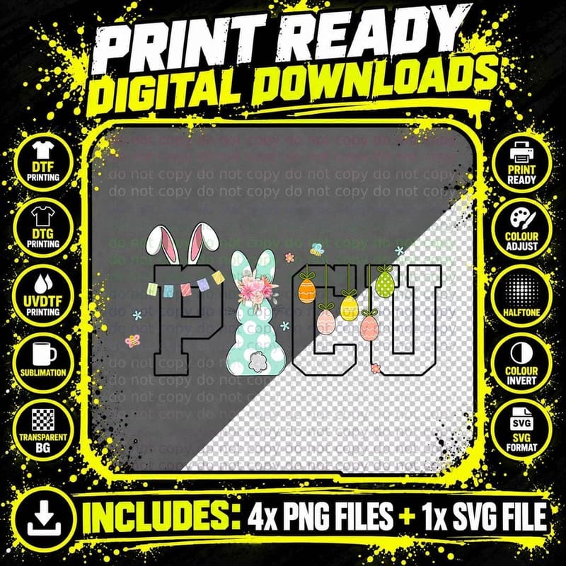 Easter Eggs Bunny Ears Rabbit Happy Easter Day PICU Png SVG Digital Bundle