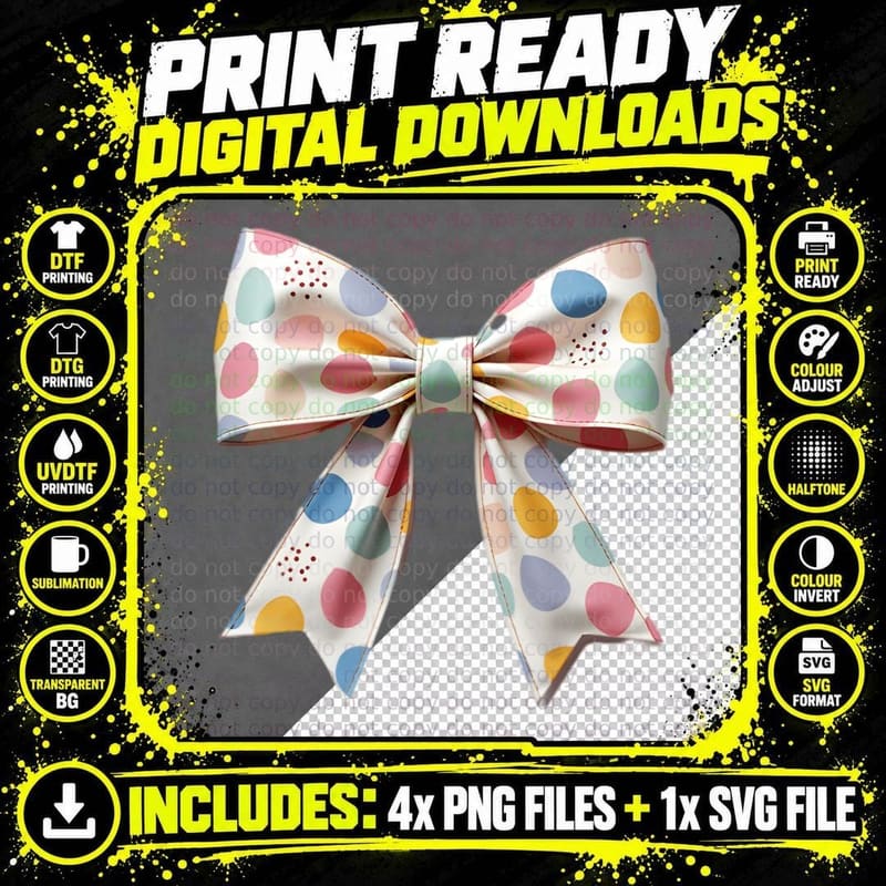 Easter Eggs Pastel Pattern Bow Spring Holiday Decorative Png SVG Digital Bundle
