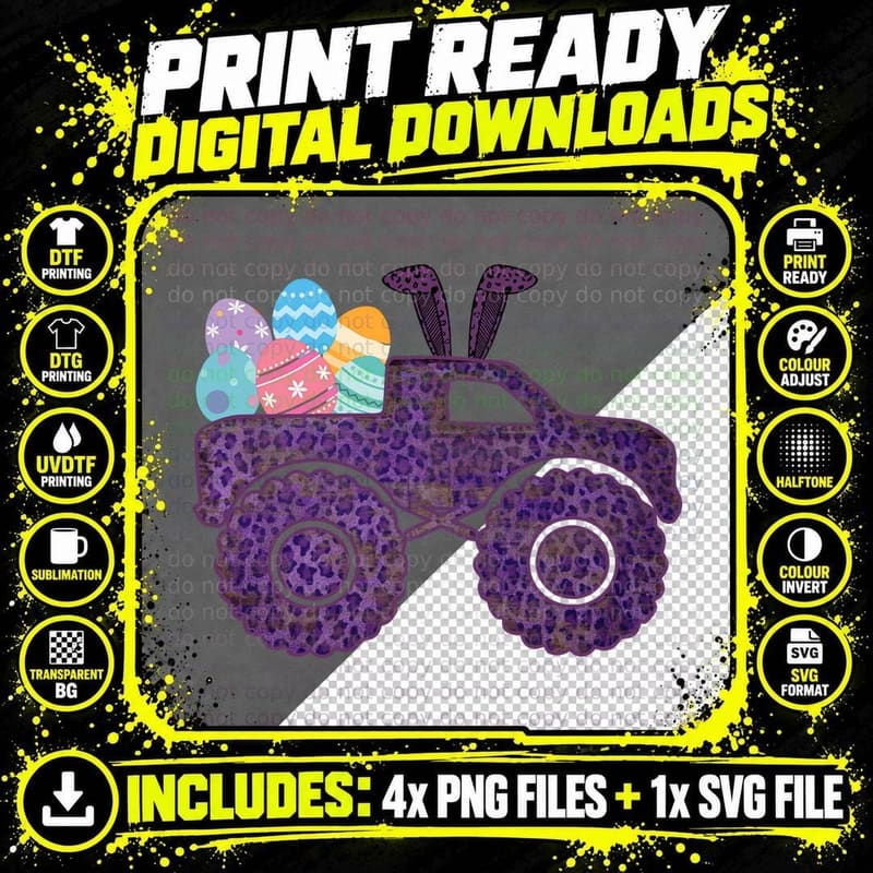 Easter Eggs in Monster Truck Easter T-Shirt Png SVG Digital Bundle