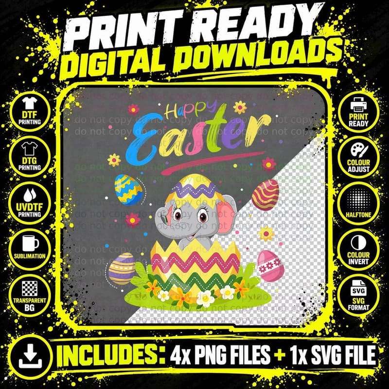 Easter Elephant Egg T-Shirt, Easter Egg Hunt Png SVG Digital Bundle
