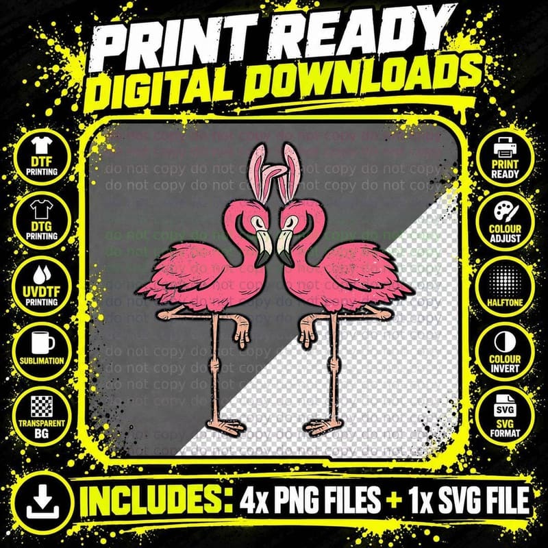Easter Flamingo Bunny Ears Cute Bird Animal Lover Spring Png SVG Digital Bundle