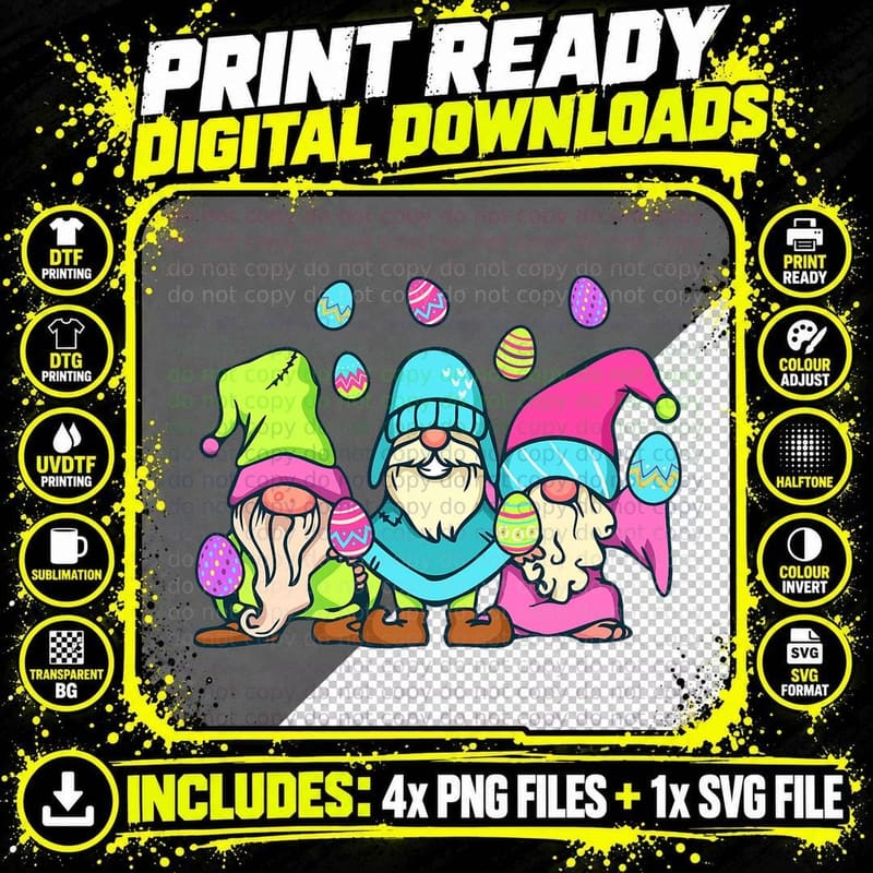 Easter Gnome T-Shirt, Funny Easter Day, Easter Egg Hunt Png SVG Digital Bundle