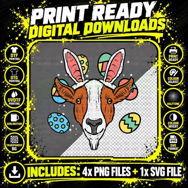 Easter Goat Bunny Eggs Funny Farm Animal Farming Farmer Png SVG Digital Bundle