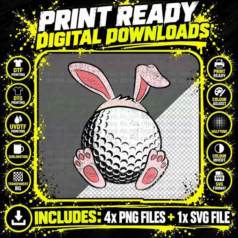 Easter Golf Lover Bunny Ears Ball Cute Rabbit Sport Png SVG Digital Bundle