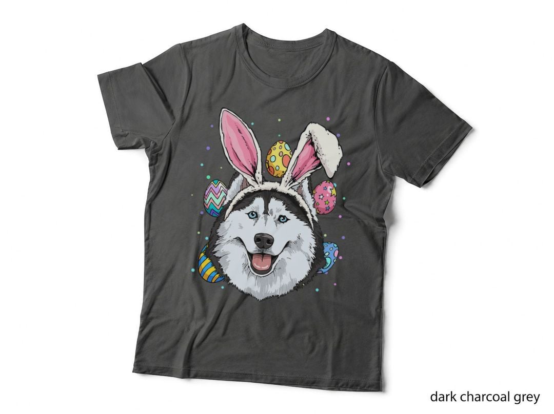 Easter Husky Bunny Ears T-Shirt, Easter Egg Print, Pet Lover Apparel