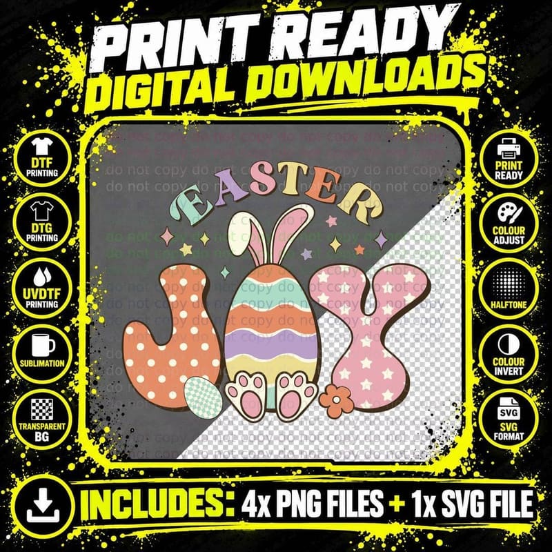 Easter Joy Easter T-Shirt, Easter Bunny Egg Illustration Png SVG Digital Bundle