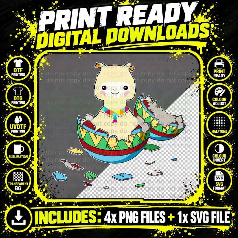 Easter Llama T-Shirt, Easter Egg Hunt, Pet Lover Apparel Png SVG Digital Bundle