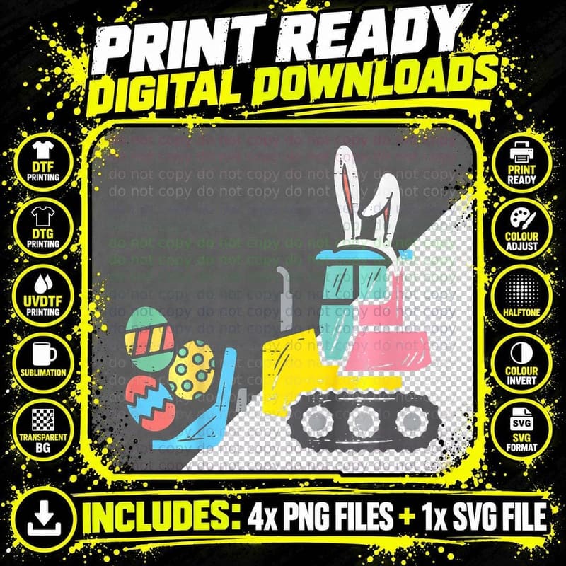 Kids Easter Bulldozer Bunny Eggs Cute Truck Boys Kids Png SVG Digital Bundle