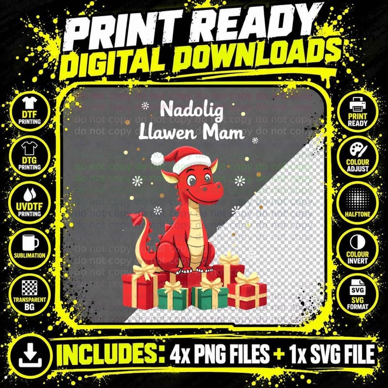 Nadolig Llawen Mam Welsh Dragon Christmas Gifts Festive Png SVG Digital Bundle