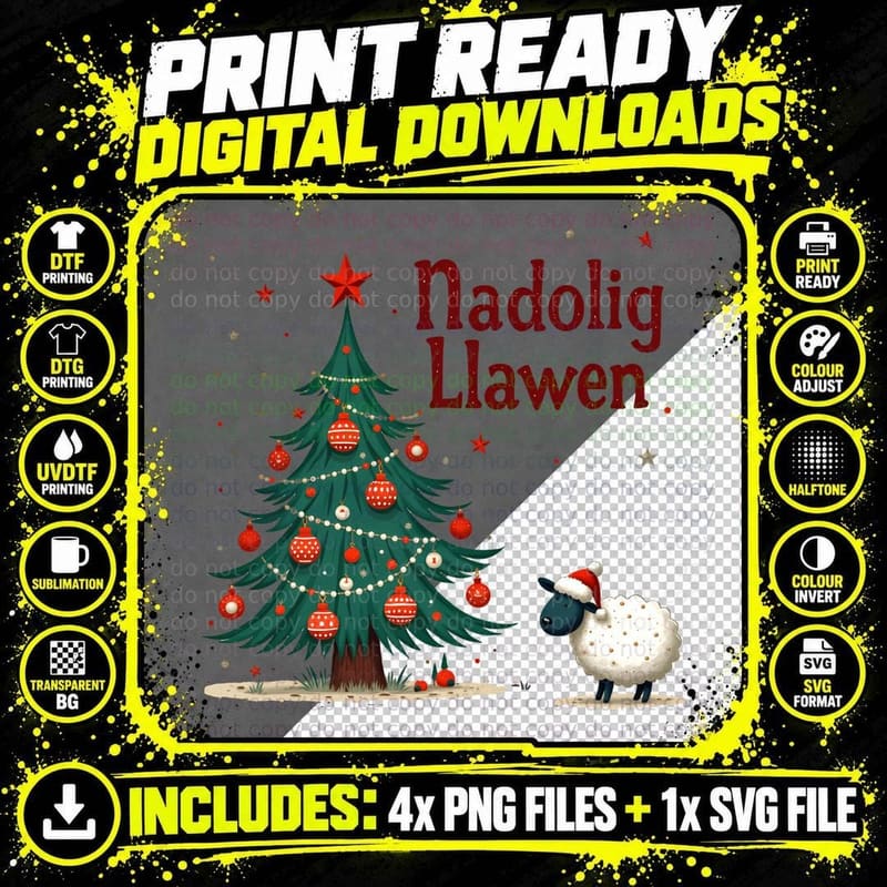 Nadolig Llawen Welsh Christmas T-Shirt Png SVG Digital Bundle