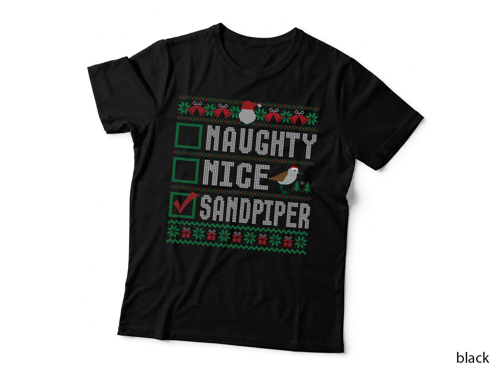 Naughty Nice Sandpiper Birds Animal Lovers Christmas List T-Shirt