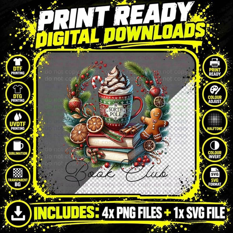 North Pole Book Club, Comfy Casual, Streetwear Png SVG Digital Bundle