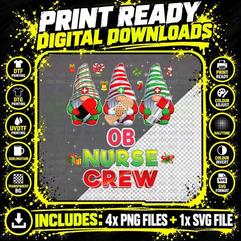 OB Nurse Crew Gnomies Nurse Christmas Gnomes Crew Png SVG Digital Bundle