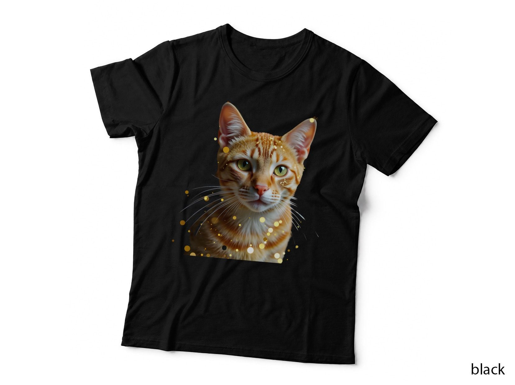 Orange Tabby Cat Green Eyes Gold Glitter Festive Animal T-Shirt