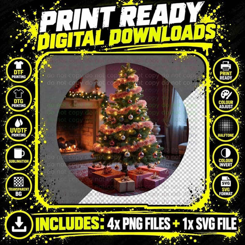 Ornate Christmas Tree Pink Purple T-Shirt Png SVG Digital Bundle
