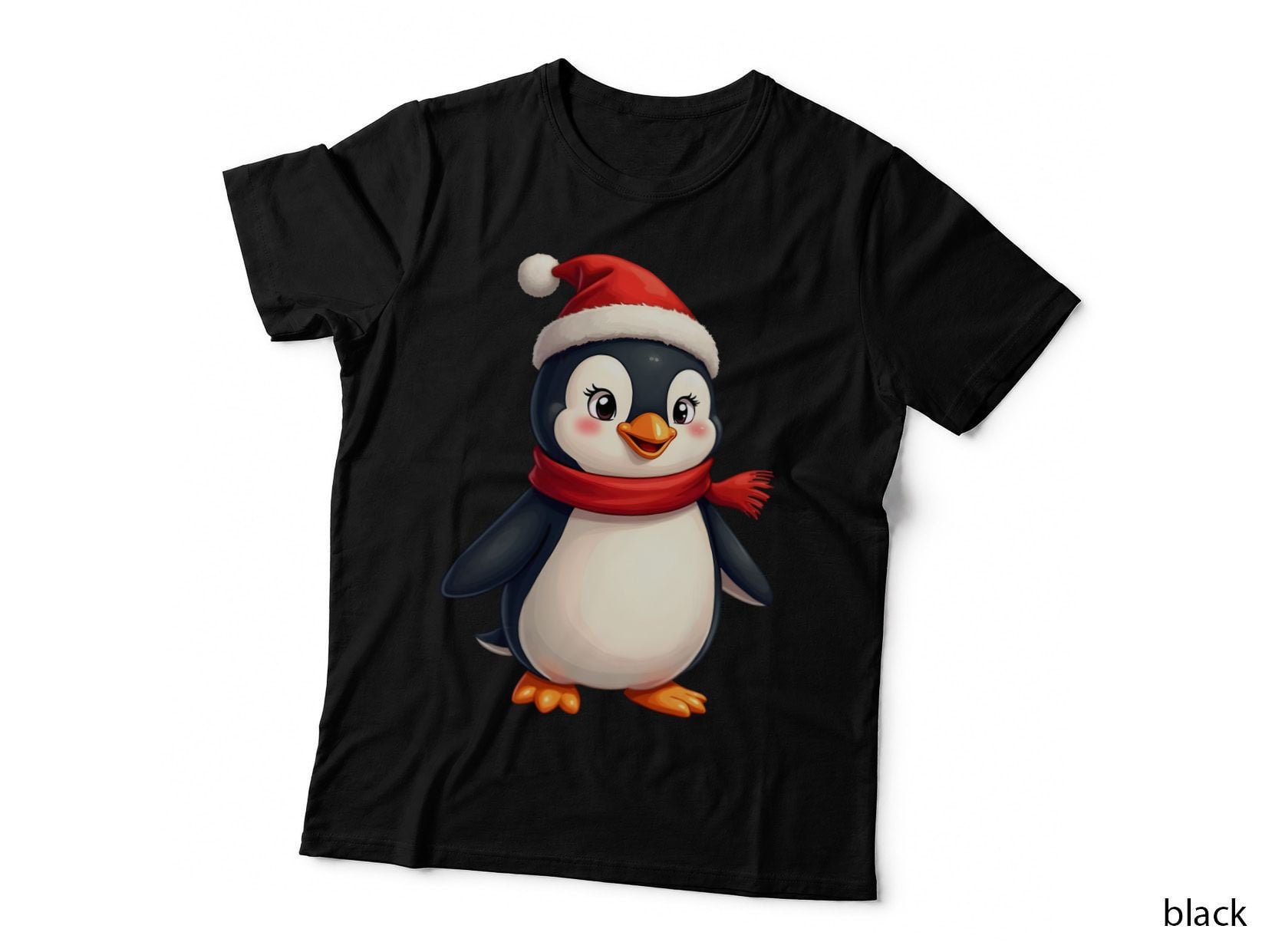 Penguin with Santa Hat and Scarf Christmas T-Shirt
