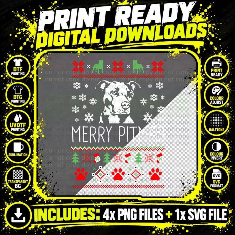 Pitbull Christmas Lovers Merry Pitmas Ugly Christmas Png SVG Digital Bundle