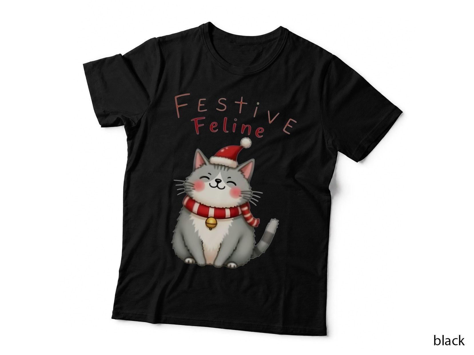 Playful Cat in Santa Hat Christmas Xmas Winter 2 T-Shirt