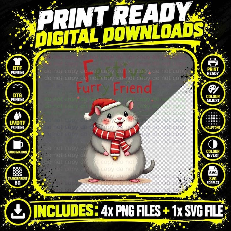 Playful Hamster in Santa Hat Christmas Xmas Winter 3 Png SVG Digital Bundle