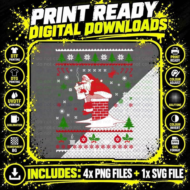 Pooping Santa Claus Ugly Christmas Sweater T-Shirt Png SVG Digital Bundle