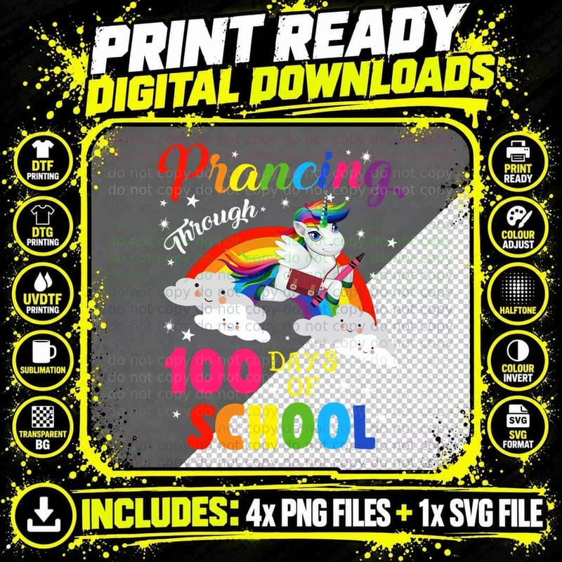 Prancing Through Days of School Shirt, Colorful, Festive Png SVG Digital Bundle