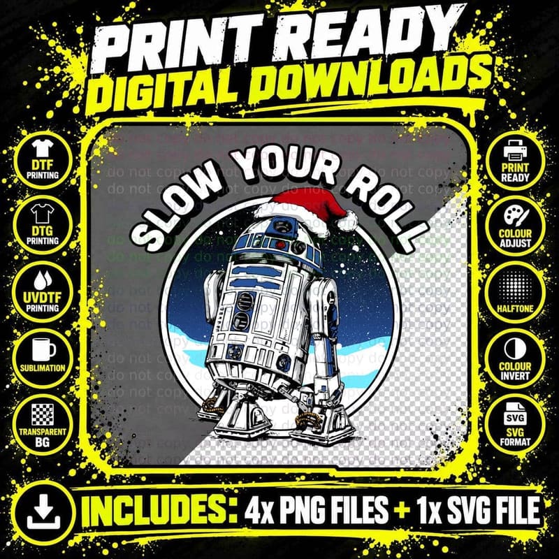 R2-D2 Santa Hat Slow Your Roll Christmas Hoodie Pullover Png SVG Digital Bundle