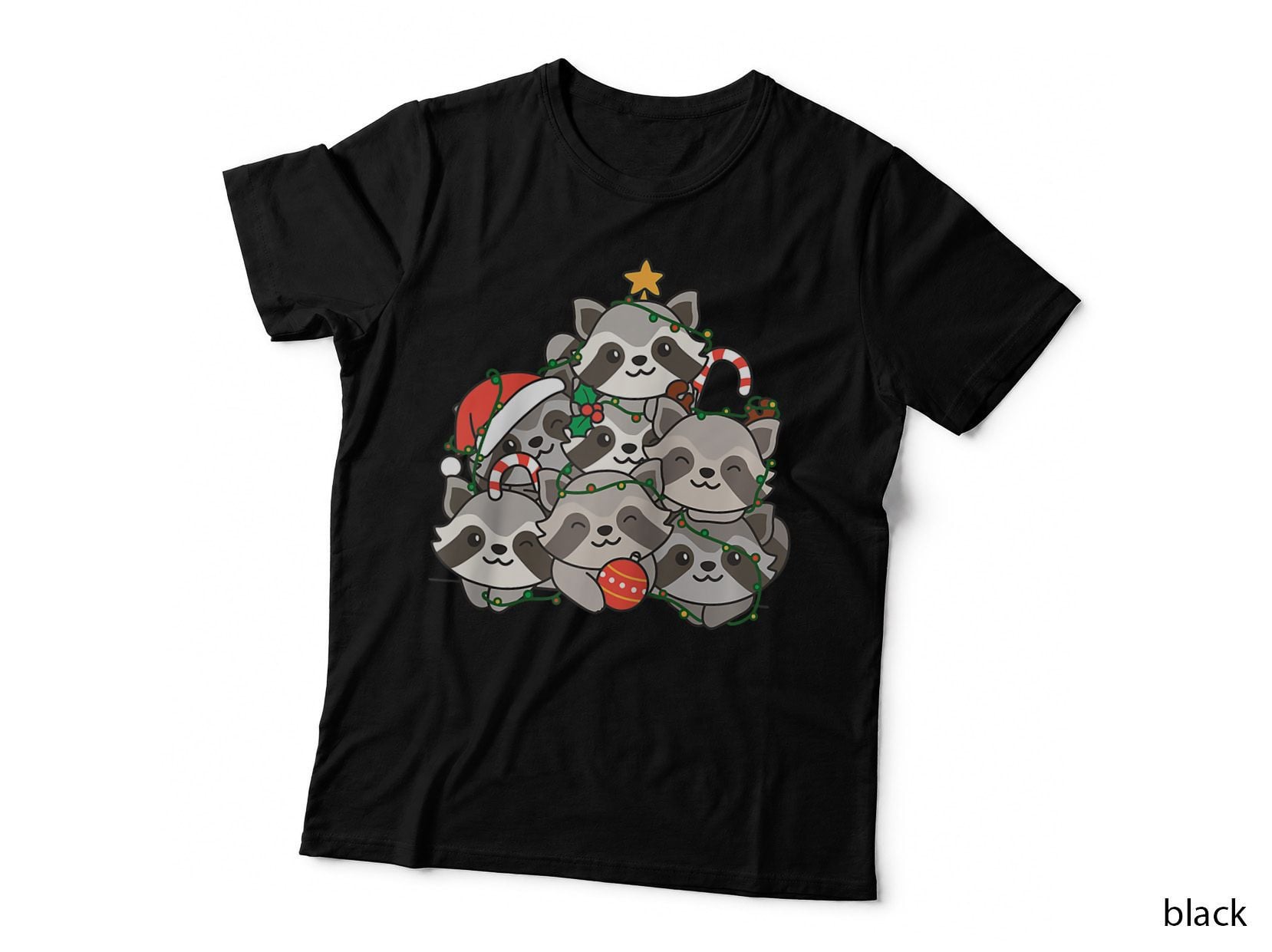 Raccoon Christmas Tree Funny Animal Christmas, Holiday T-Shirt