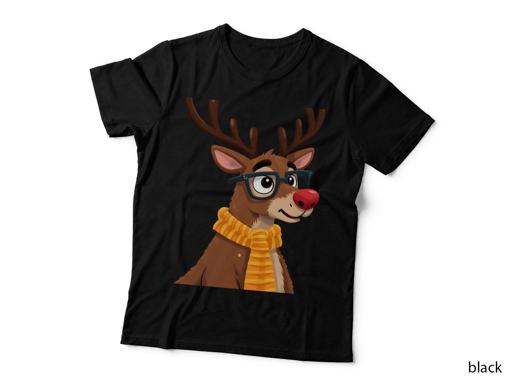 Reindeer Glasses Yellow Scarf Christmas Holiday T-Shirt