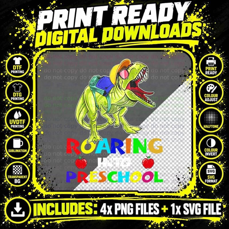 Roaring into Preschool Shirt, Kids Tee, Teacher Shirt Png SVG Digital Bundle