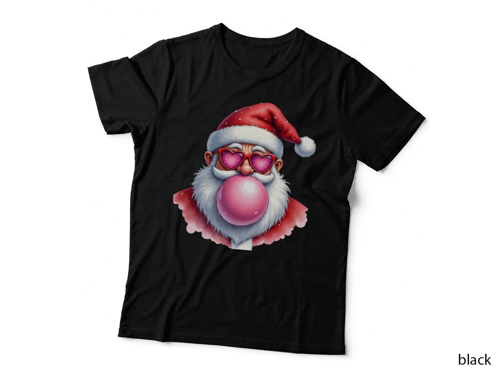 Santa Claus Heart Sunglasses Bubblegum Funny Whimsical Festive Holiday T-Shirt