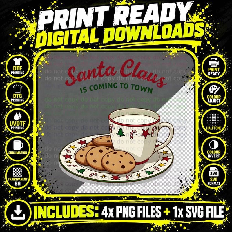 Santa Claus Is Coming to Town Christmas Mug T-Shirt Png SVG Digital Bundle