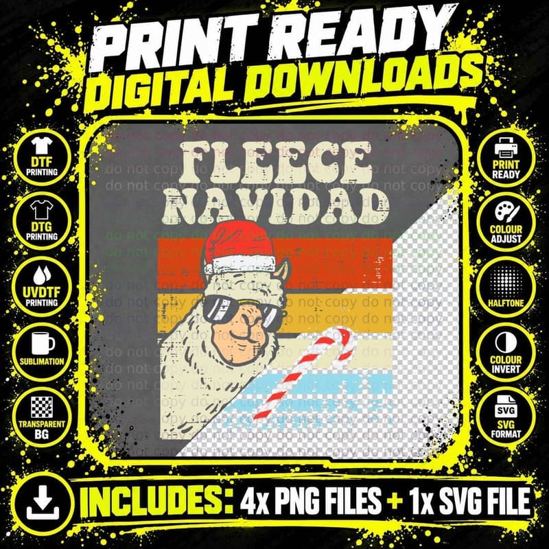 Santa Llama Fleece Navidad Alpaca Christmas Xmas Men Png SVG Digital Bundle