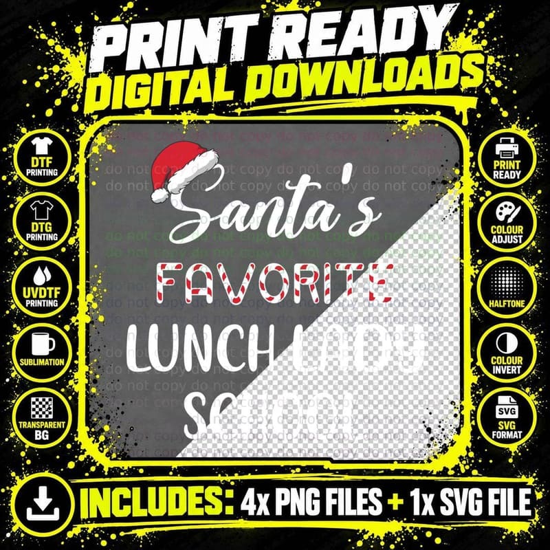 Santa's Favorite Lunch Lady School Pajama Christmas Png SVG Digital Bundle