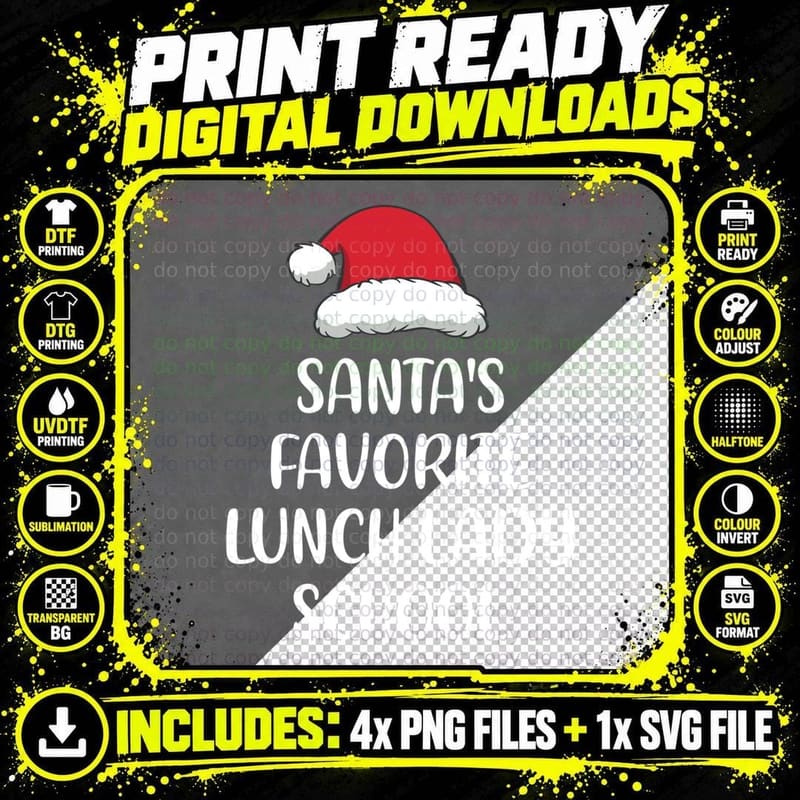 Santa's Favorite Lunch Lady School Pajama Christmas Xmas Png SVG Digital Bundle
