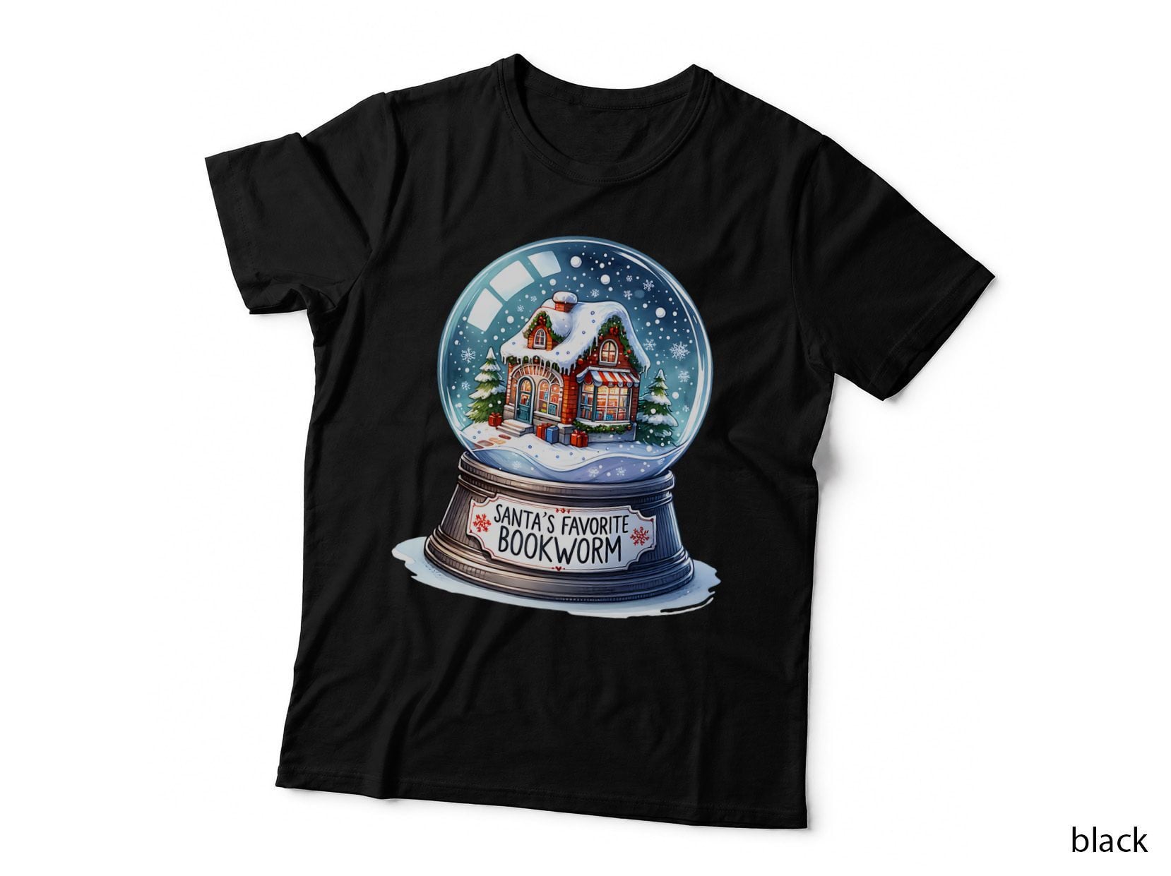 Santas Favorite Bookworm Cottage Snow Globe Pm, Gift T-Shirt
