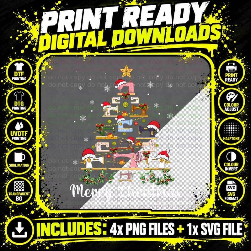 Sewing Machines Christmas Tree Sewing Lover X-Mas T-Shirt Png SVG Digital Bundle