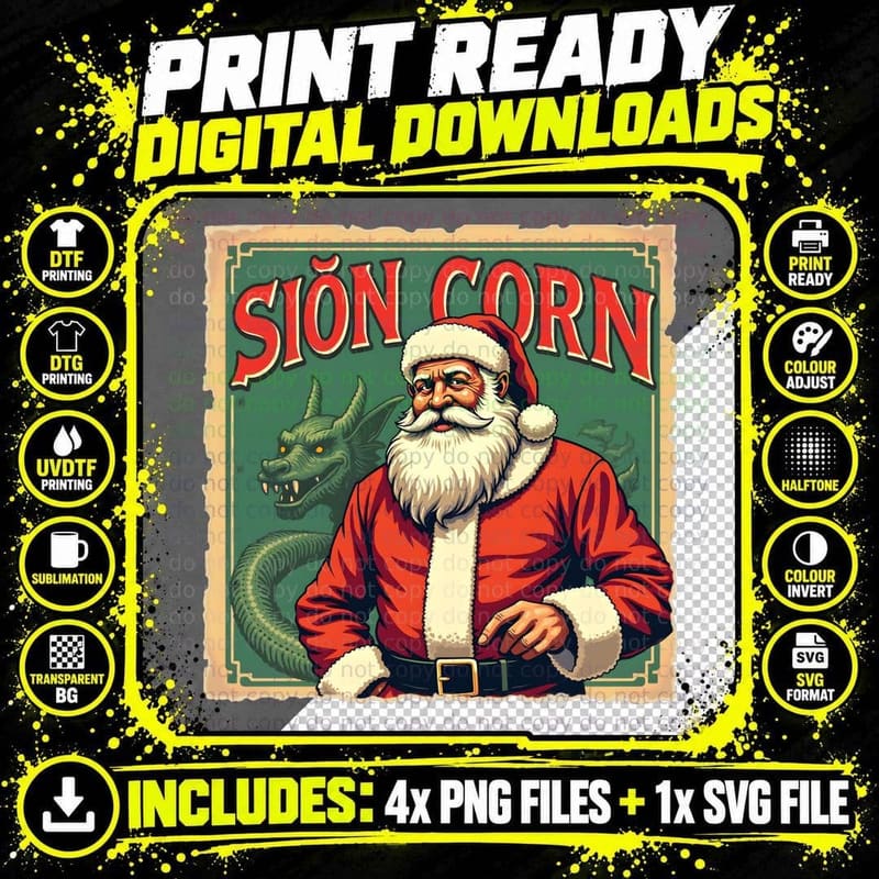 Siôn Corn Welsh Dragon Christmas T-Shirt Png SVG Digital Bundle