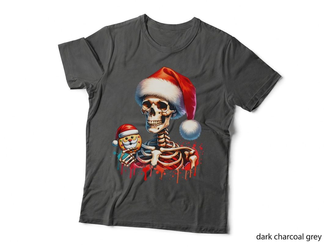 Skeleton Holding Santa Sugar Cookie Clipart, Vintage Retro, Gift T-Shirt