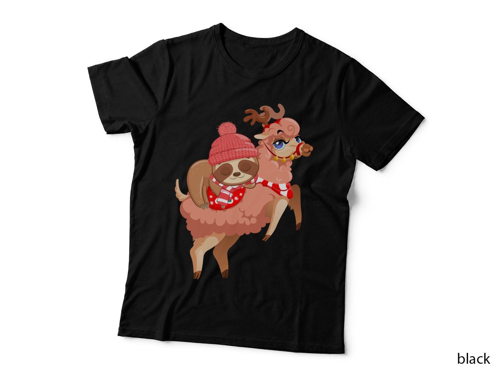 Sloth Riding Llama Reindeer Christmas Pajama Animal X-Mas T-Shirt