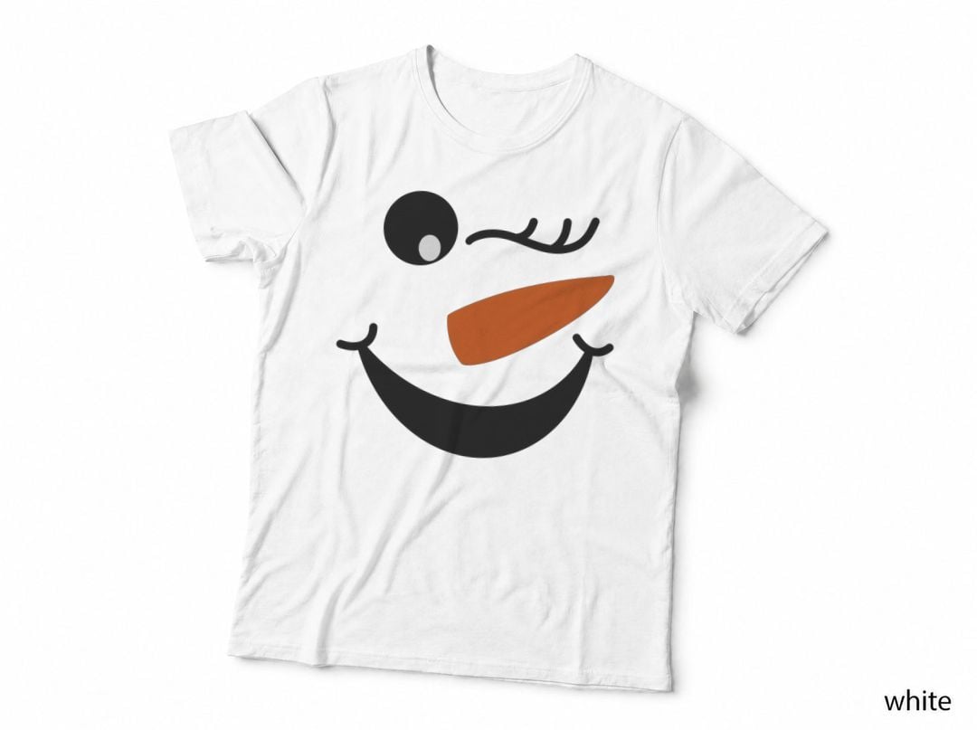 Snowman Cartoon Smiley Face Winking Eyes Happy Mouth Distinctive Design T-Shirt