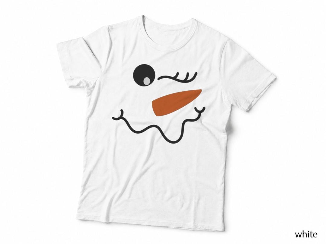 Snowman Expressive Cartoon Smiley Face Nervous Mouth Minimalist Eye Dots T-Shirt