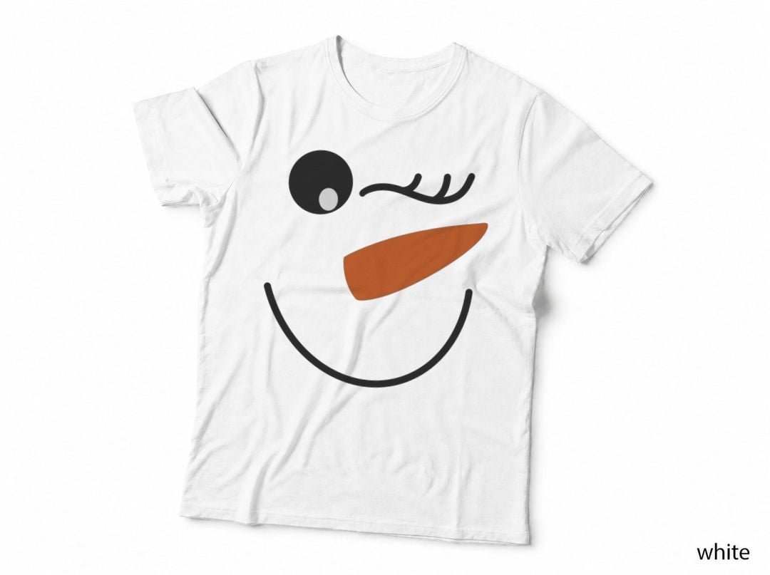 Snowman Minimalist Smiley Face Cartoon Design Winking Mouth Playful T-Shirt