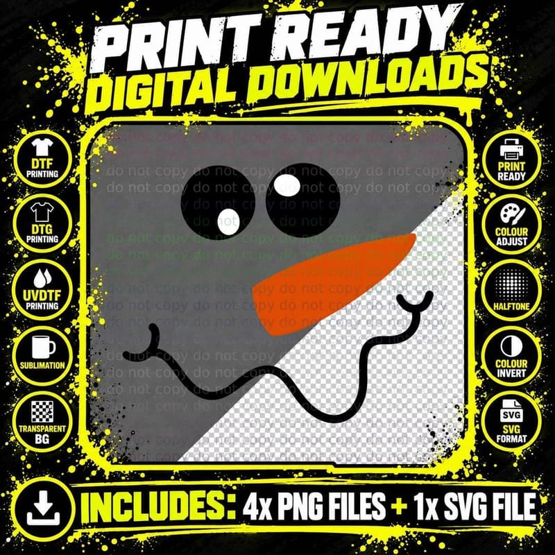 Snowman Playful Cartoon Smiley Face Simple Eyes Png SVG Digital Bundle
