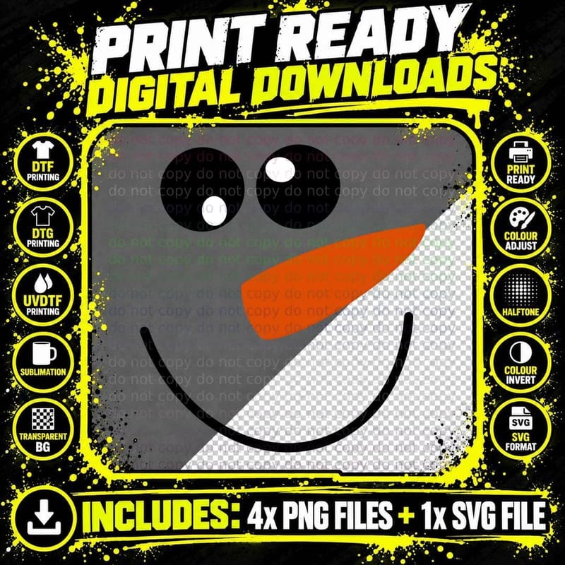 Snowman Simple Cartoon Smiley Face Curved Happy Mouth Png SVG Digital Bundle