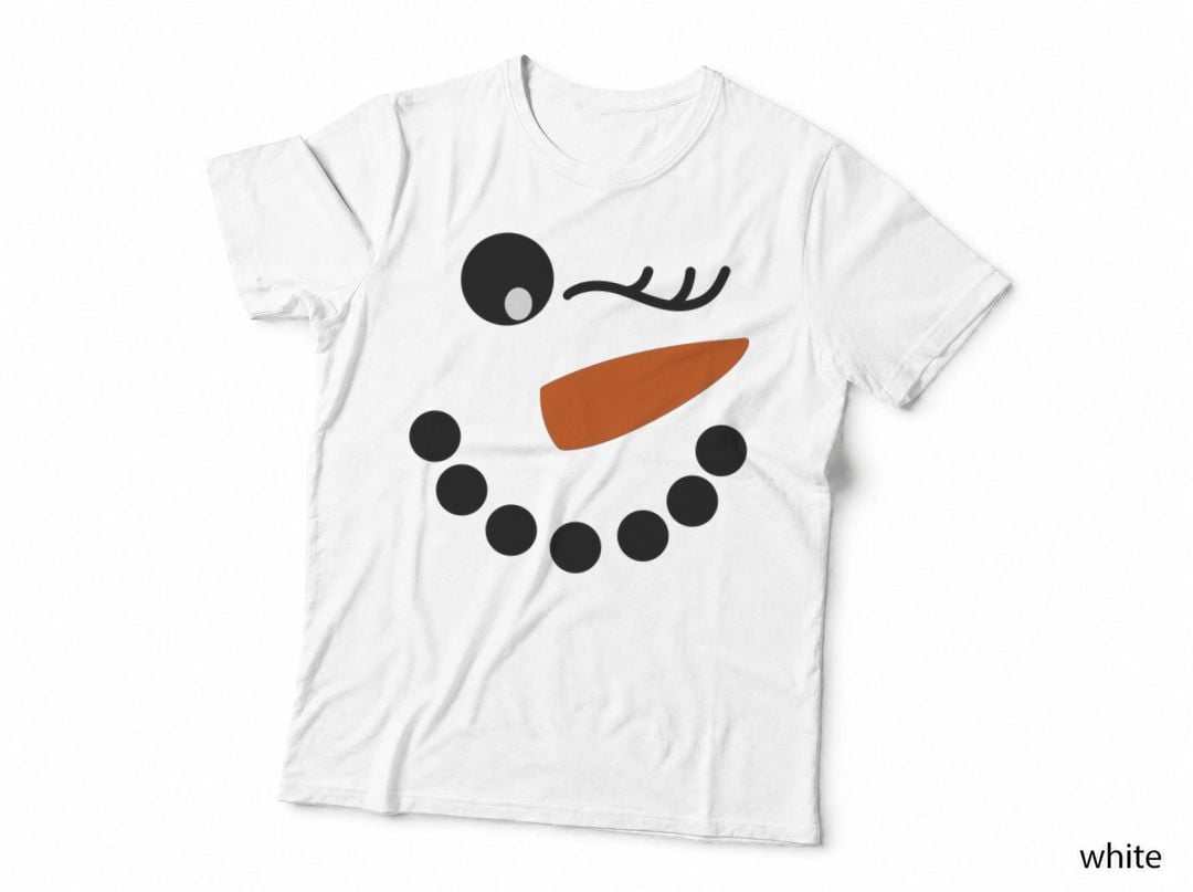Snowman Whimsical Cartoon Smiley Face Off-Center Eyes Curved Mouth T-Shirt