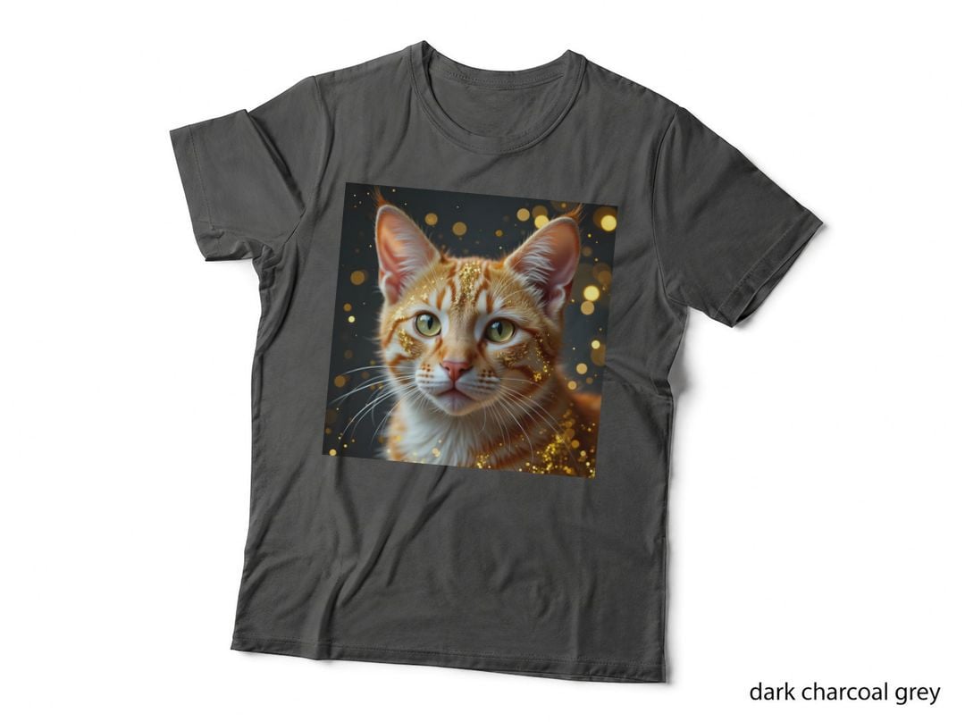 Striking Orange Tabby Cat Green Eyes Gold Glitter Festive T-Shirt